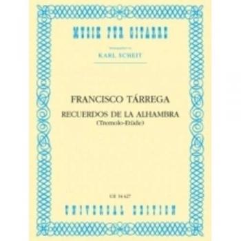 Partitura para guitarra Recuerdos de la Alhambra de Francisco Tárrega, edición UNI1207