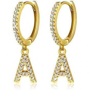 Pendientes de aro con inicial A-Z para mujer, chapados en oro blanco de 14 quilates, circonita cúbica, personalizados, 26 letras, regalo para ella