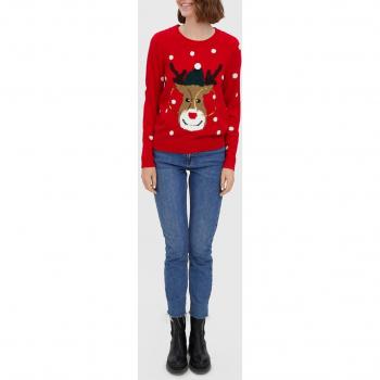 Vero Moda Christmas Red Printed Long Sleeve Round Neck Knitwear Blouse
