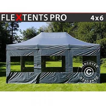Carpa Plegable Rápida FleXtents Pro 4x6m Gris con 8 Puntos de Anclaje