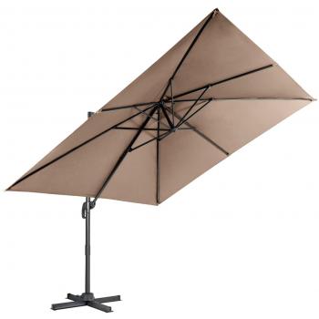 Sombrilla de Patio Costway 300 cm con Manivela, 3 Inclinaciones, Rotación 360°, 8 Varillas y Base Cruzada, Parasol de Exterior en color Café
