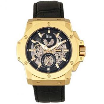 Reign Commodus Automatic Skeleton Leather-Band Watch - Black/Gold, One Size