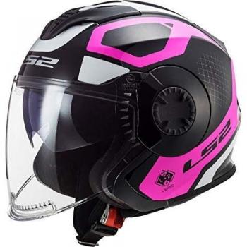 LS2 305702375XXS Casco Moto Jet OF570 Verso Marker, Unisex, Negro Mate/Rosa, XXS