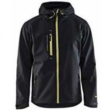 Blaklader 4XL Waterproof Softshell Jacket with Hood in Black/Fluorescent Yellow
