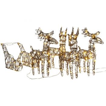 Trineo de Navidad con Renos de Ratán Blanco Cálido - Disponible en 2 renos (160 LEDs), 4 renos (240 LEDs) y 6 renos (320 LEDs)