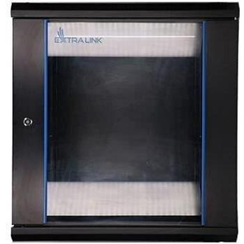 Armario Rack 12U de Pared Extralink EX.7263, Color Negro, Capacidad para 12 unidades, Diseño compacto, Ideal para espacios reducidos, Estructura metálica resistente, Puerta frontal con cristal templado