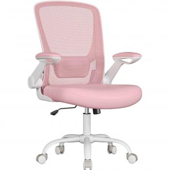 Silla de escritorio ergonómica giratoria con soporte lumbar, malla, apoyabrazos abatibles, oscilante, asiento de 53 cm en azul niebla, gris paloma y rosa jalea