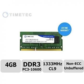 Timetec 4GB DDR3 1333MHz PC3-10600 Non-ECC Unbuffered 1.5V CL9 2Rx8 Dual Rank 204 Pin SODIMM Laptop PC Memoria RAM Módulo Actualización