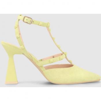 Zapatos de salón destalonados de mujer en ante de color lima