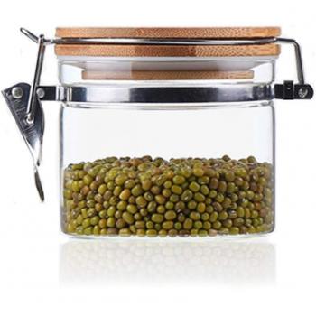 Usmascot Botes para Alimentos, Vidrio Alto de Borosilicato Cilindro Hermético Almacenamiento de Alimentos Envase Frasco, Tarro con de Vidrio, Tapa de Bambú & Anillo de Sellado de Silicona