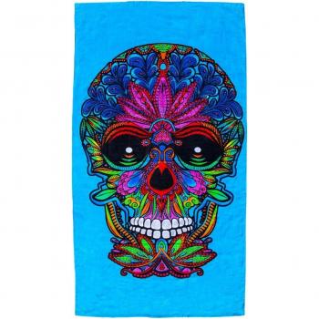 TOALLA ESTAMPADA CALAVERA TURQUESA 90X170CM 100% ALGODÓN