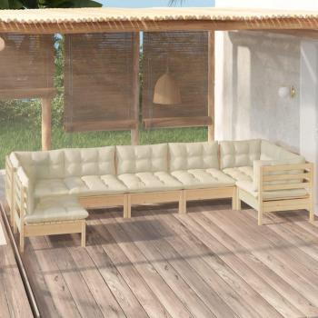7-Piece Pinewood Garden Lounge Set with Cream Cushions