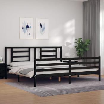 Cama de madera maciza con cabecero negro 200x200 cm