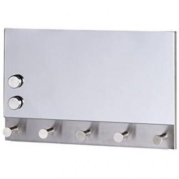 WENKO Perchero magnético espejo - 5 ganchos, Vidrio endurecido, 30 x 19 cm, Cromo brillante