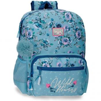Movom Wild Flowers Mochila Escolar Azul 31x42x13cm Poliéster con Bolsillos Laterales