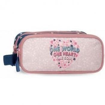 Estuche Roll Road One World Rosa con Doble Compartimento y Asa 23x9x7cm