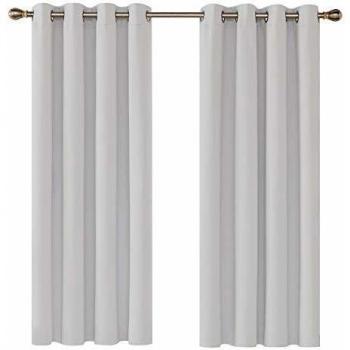 Deconovo Cortinas Opacas de Ventana con Ojales Aislamiento Térmico 2 Paneles 132 x 160 cm Gris Blanco