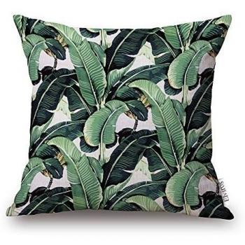 Elviros Lino y Algodón Blend Decorativo Funda de Cojínes 45x45 cm [18x18'' pulgadas] Hojas Tropicales