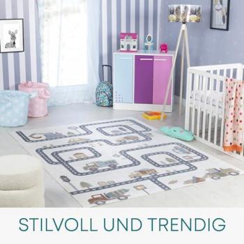 Alfombra Infantil Lavable Camino de Tráfico Beige y Gris 80 x 150 cm, Rectangular, 6 mm de Altura