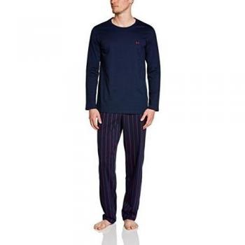 HOM - Pijama de dos piezas a rayas de manga larga con cuello redondo para hombre, color blau