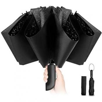 Paraguas Plegable Compacto – Paraguas invertido de Plegado Automático Negro a Prueba de Viento para Hombres y Mujeres, Revestimiento de Teflón 210T Abarca 105cm Paraguas Grande de 10 Varillas
