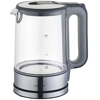 Hervidor Eléctrico Maestro MR-053 de Vidrio 1.7 L, 2200 W, Filtro Antical, Apagado Automático, Base Giratoria 360°, Diseño Moderno Gris