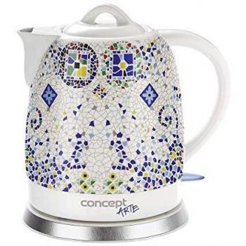 Concept Electrodomésticos RK0020 Hervidor de agua de cerámica de 1,5 L, 1350 W, Blanco y estampado