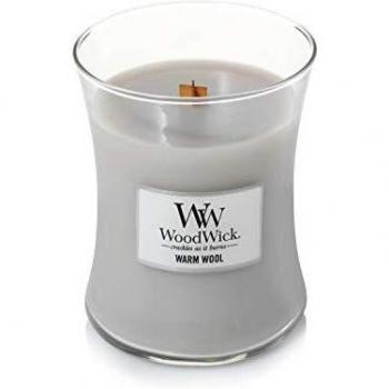 Vela Mediana WoodWick Warm Wool con Tecnología PLUSWICK - Aromas de Lana Cálida - 60 Horas de Quemado