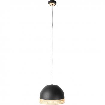 Lámpara colgante Lindby Lonnaris de ratán negro, 1 luz E27, estilo vintage para salón y comedor