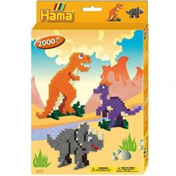 Caja de Perlas Hama MIDI Mundo de Dinosaurios - 2000 Perlas y 1 Placa para Crear, A partir de 5 años