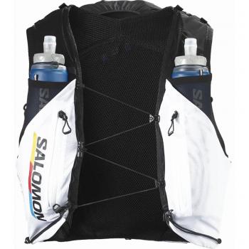 Salomon Adv Skin 12 Race Mochila de hidratación para running, color negro (L), incluye compartimentos para botellas, sistema de ajuste cómodo, material ligero y transpirable, reflectantes para visibilidad nocturna
