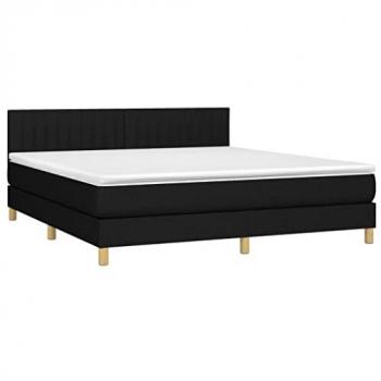 Cama box spring con colchón viscoelástico de tela negro 160x200 cm, adaptable, acolchado reversible, con muelles ensacados