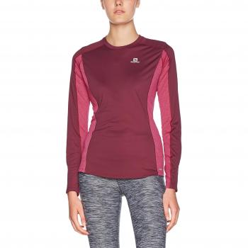 Salomon Mujer Camiseta deportiva de manga larga Agile LS, Mezcla de sintéticos, Granate, L