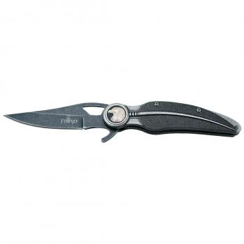 THIRD Navaja asistida 21022 Mango de Acero INOX Acabado Piedra Limpia Oscura Black Stone Washed, Hoja de Acero INOX de 10 cm Acabado Piedra Limpia Oscura Black Stone Washed. con Clip.