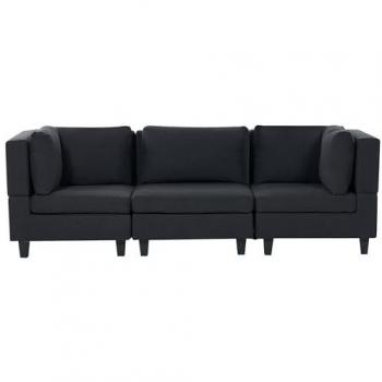 Sofá Modular 3 Plazas Tapizado en Tela Negra con Respaldo Acolchado