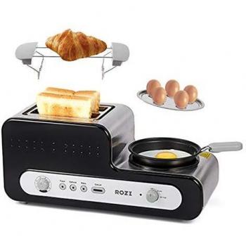 Rozi Tostador 2 Rebanadas, Tostadora Pan de 6 Nivel Ajustables, Tostadora automática con Sartén para Huevos duros/Sandwich, 1230W