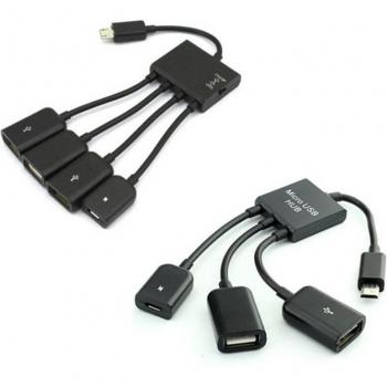 Adaptador Divisor 3 en 1 Micro USB OTG con Carga para Smartphones y Tablets Android - Cable Negro