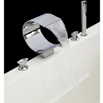 kissrain® grifo de bañera - Contemporáneo - Cascada/Alcachofa incluida - Latón