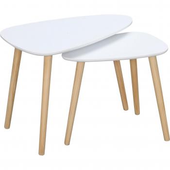 HOMCOM Set de 2 Mesas Nido Auxiliares con Patas de Madera para Salón Dormitorio Oficina, Dimensiones Grandes 59.5x39.5x45 cm y Pequeñas 44