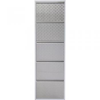Zapatero estrecho de acero plateado con 5 compartimentos para 10 pares de zapatos, dimensiones 170x50x15 cm