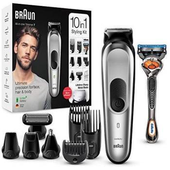 Braun MGK 7220 Recortadora de Barba 10 en 1, Máquina de Cortar Pelo, Depiladora Corporal Hombre, Gris