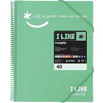 Grafoplás 39224026. Carpeta de 40 Fundas, A4, Espiral, Verde Mint, Polipropileno, I Like Smile