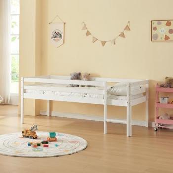 Cama elevada para niños Siikalatva de madera de pino 90 x 200 cm - Blanco con protección contra caídas