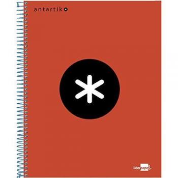Liderpapel KD32 Cuaderno Espiral A5 Micro Antartik Tapa Forrada 120H 100 Gr Cuadro 5Mm 5 Bandas 6 Taladros Color Rojo