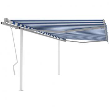 Toldo manual retráctil con postes azul y blanco 4x3 m