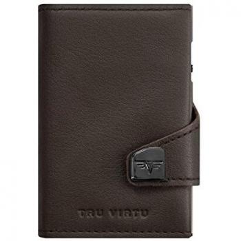 TRU VIRTU® Tarjetero Click & Slide Nappa Marrón/Negro I Estuche para Tarjetas de crédito I Tarjetero con protección RFID-NFC I Billetera de Genuino Cuero Italiano I Billetera I Slim Wallet