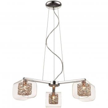 Lámpara de Techo NOTTINGHAM Cobre Suspensión 3 luces con diseño de malla cromada, acabado en cobre, incluye tres bombillas G9 y estructura de vidrio