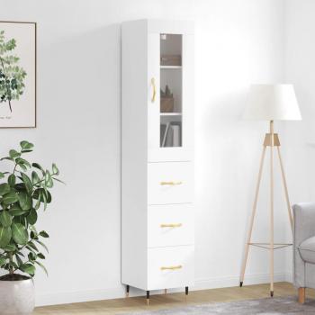 Aparador alto de madera contrachapada blanca 34,5x34x180 cm multicapa