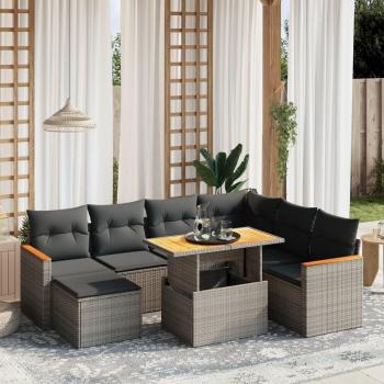8-Piece Grey Poly Rattan Garden Sofa Set with Cushions