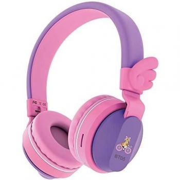 Riwbox bt05 wings auriculares inalambricos bluetooth para ninos 85db103db control de volumen para ninos plegables con microfonotarjeta tf compatible con ipadiphonepcescuela morado y rosa